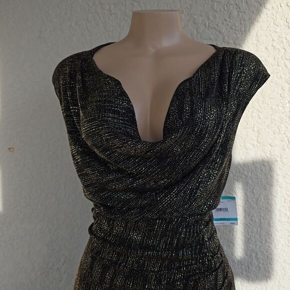 BRAND NEW ANNE KLEIN DRAPERS NECK SEQUINS EMBELLISHED KNEE-LENGTH DRESS - Picture 11 of 12